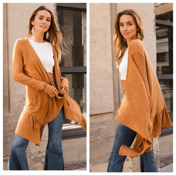 #17 Boho Ribbed Long Sleeve Ruffled Cardigan - Picture 4 of 8